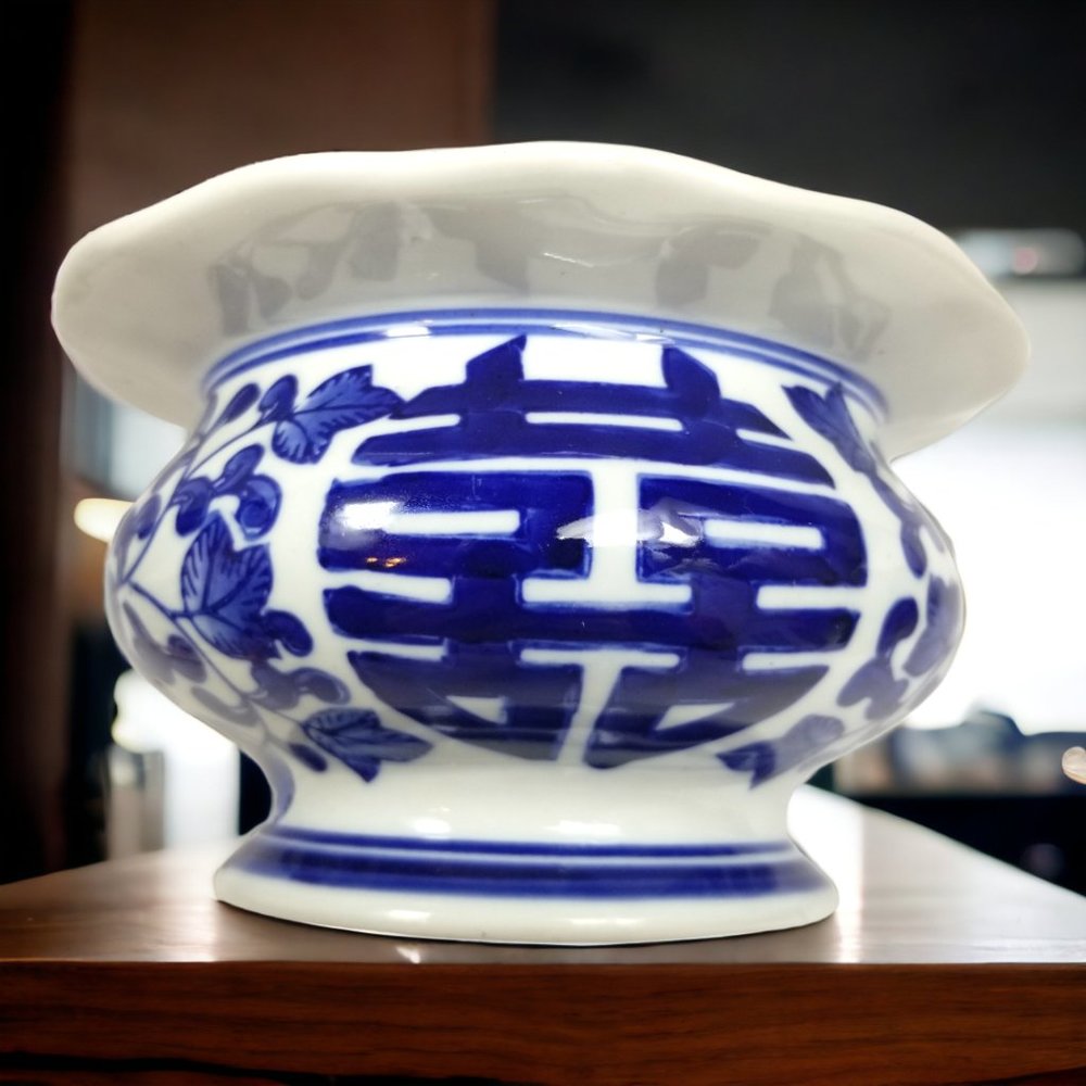 Double Happiness Chinese Ginger Jar Blue & White Classic Lidded Porcelain - Picture 7 of 14